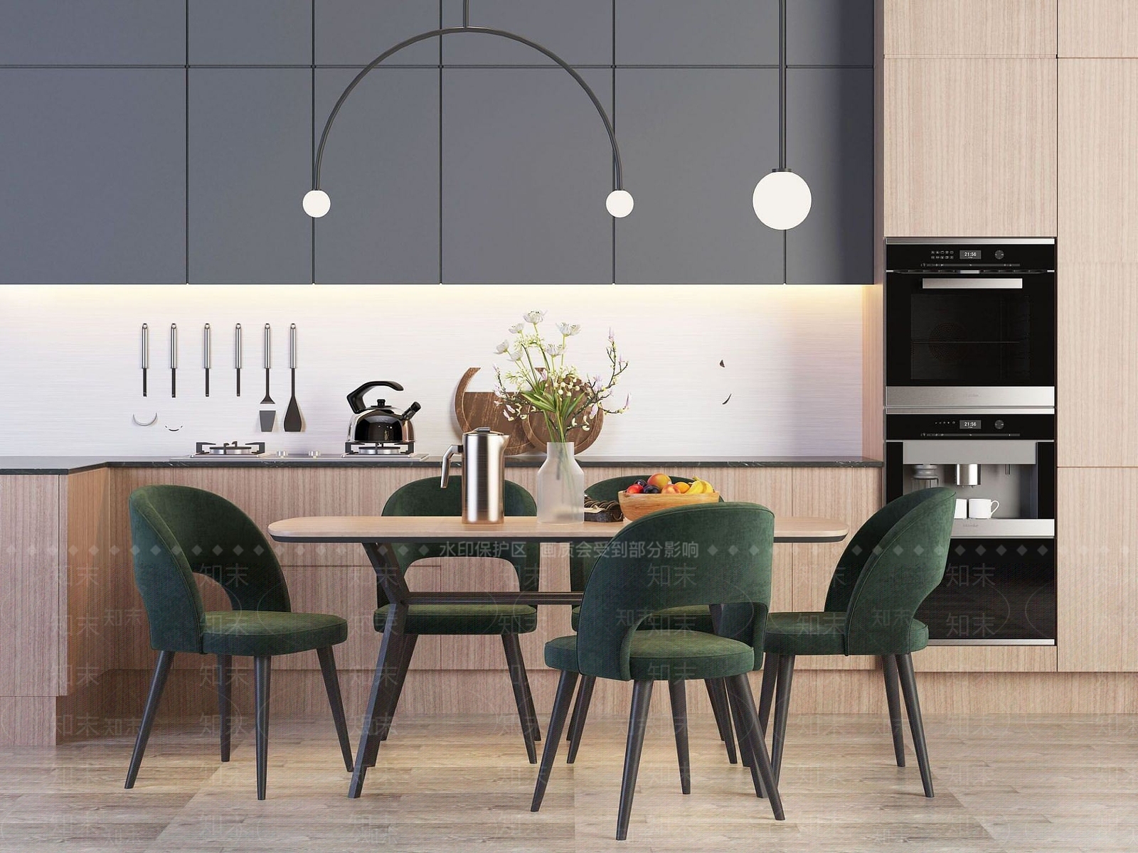 现代简约餐桌椅橱柜组合3D模型下载【ID:1190052193】