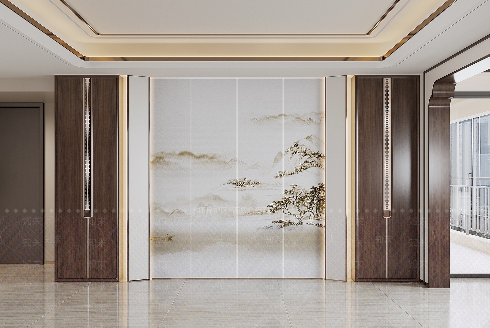 新中式电视背景墙3D模型下载【ID:1190053652】