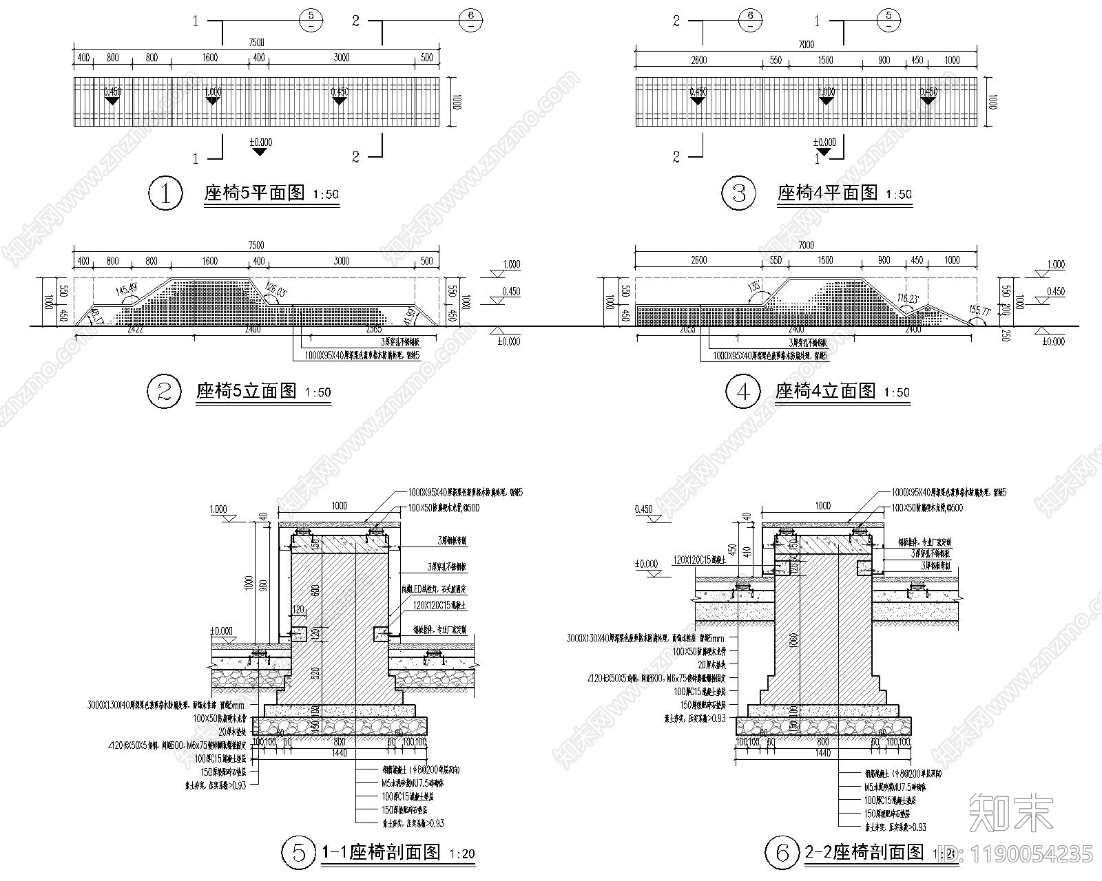 现代廊架cad施工图下载【ID:1190054235】