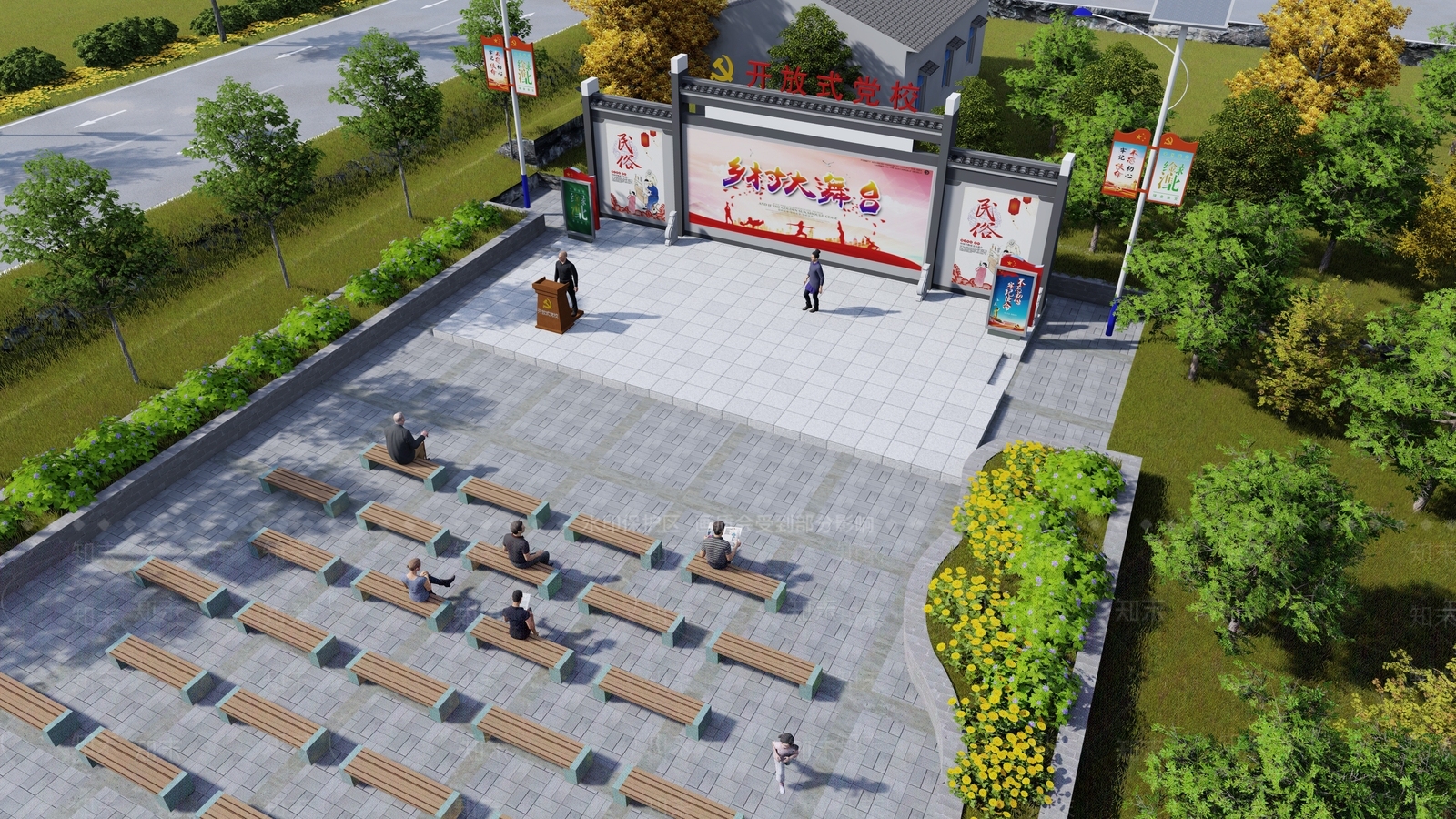新中式广场景观SU模型下载【ID:1190055057】