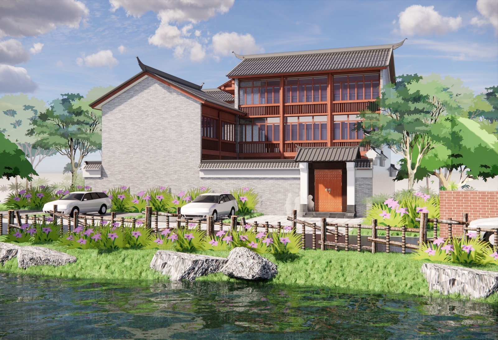 现代新中式四合院SU模型下载【ID:1190056047】