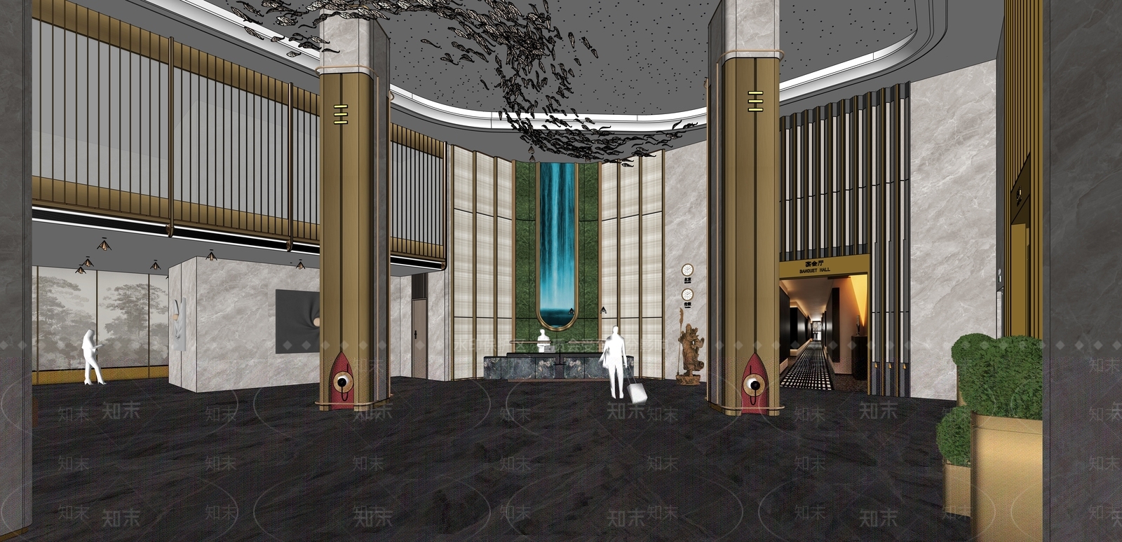 现代轻奢酒店大堂SU模型下载【ID:1190058093】