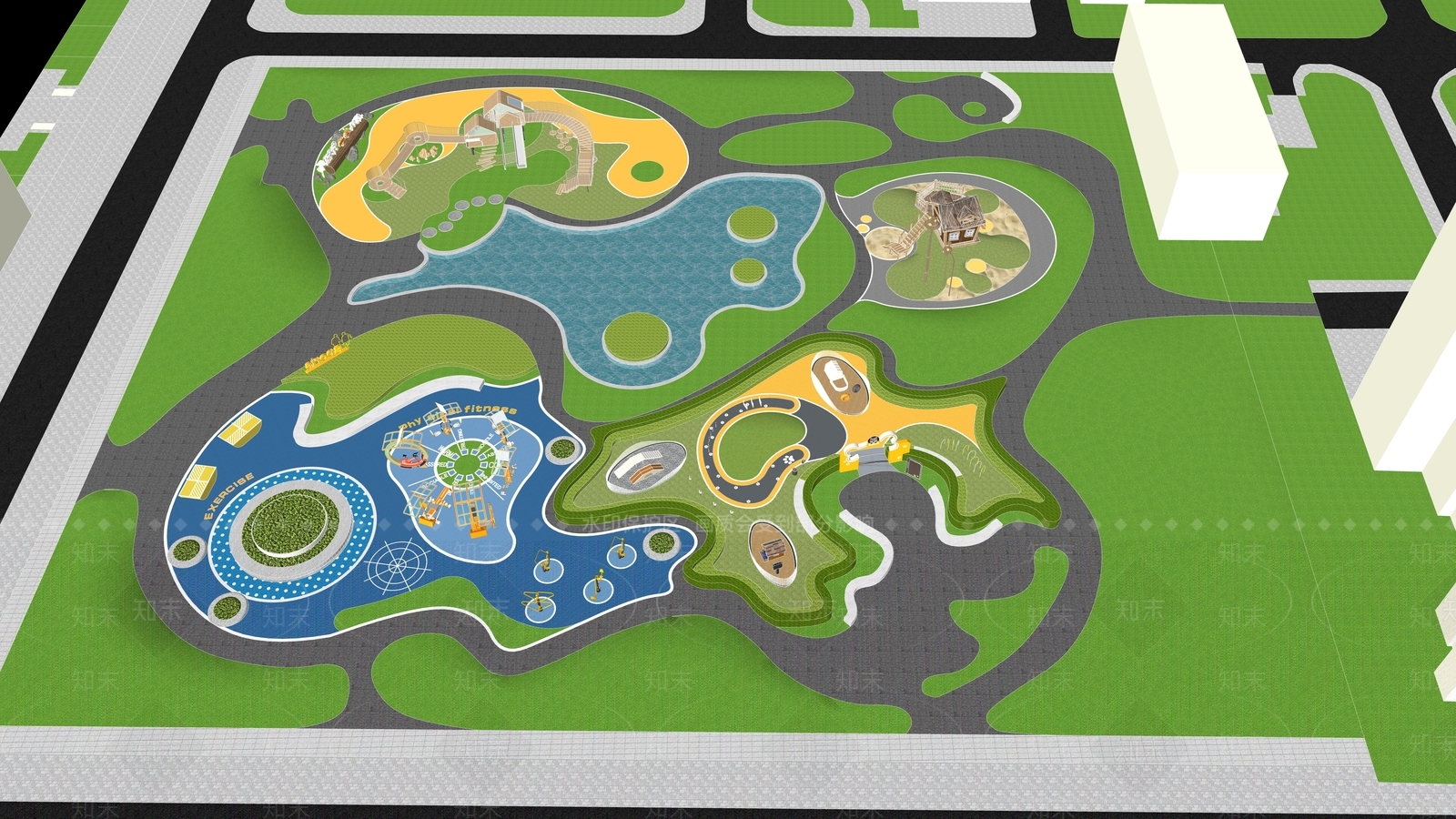 现代景观公园SU模型下载【ID:1190058419】