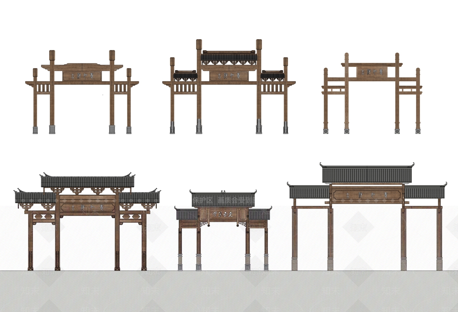现代牌坊牌楼SU模型草图
