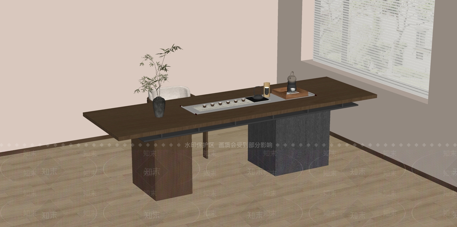 新中式茶桌椅SU模型下载【ID:1190059395】