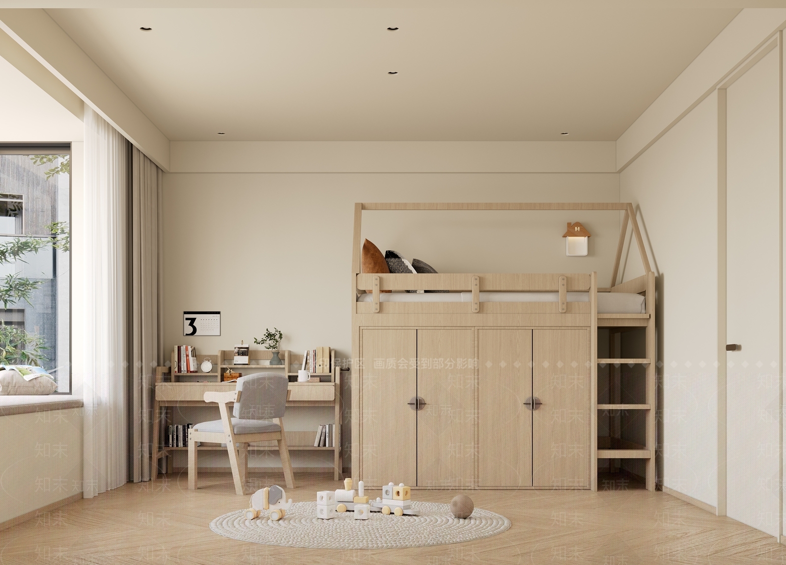 奶油北欧家居卧室3D模型下载【ID:1190063194】