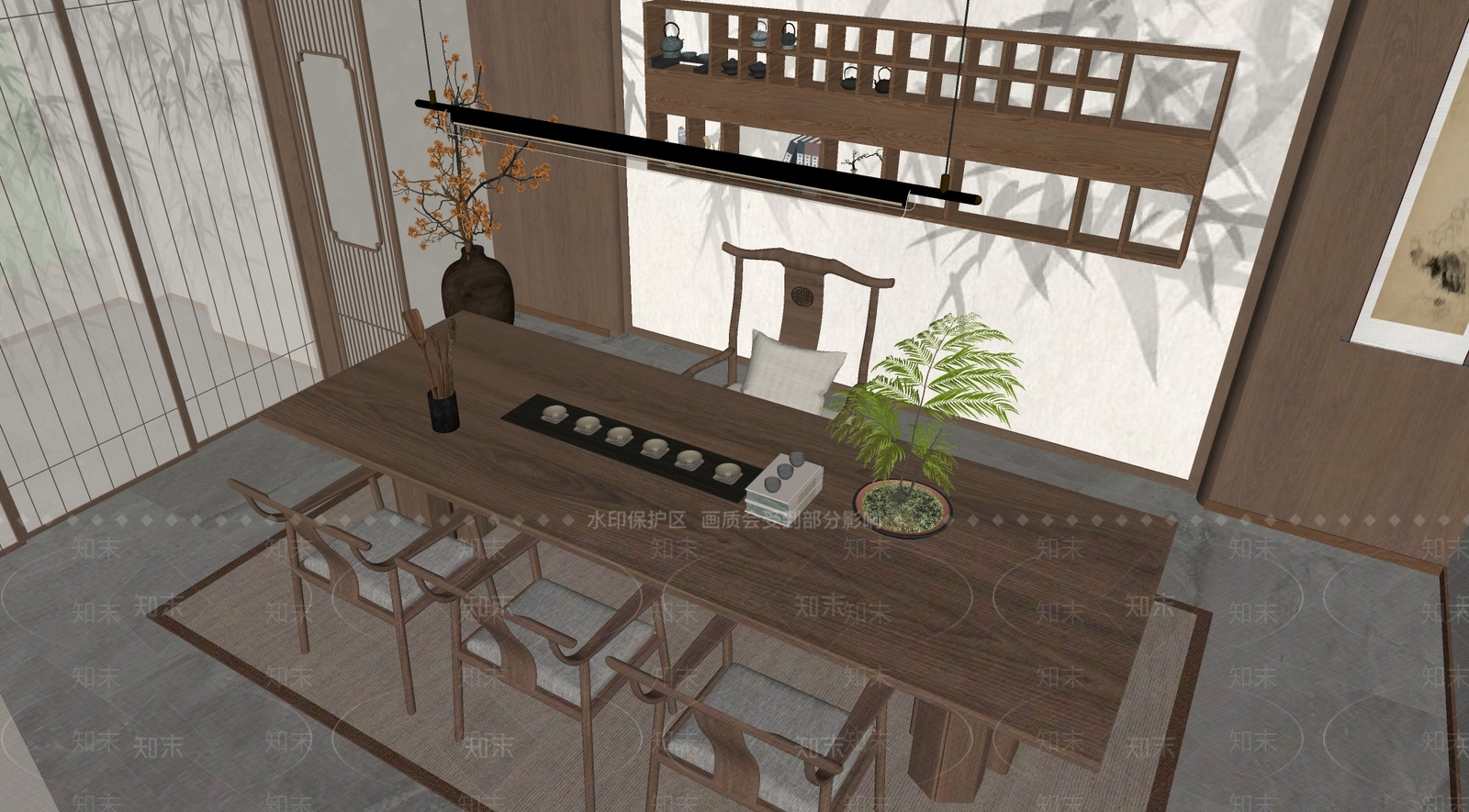 新中式茶室SU模型下载【ID:1190064892】