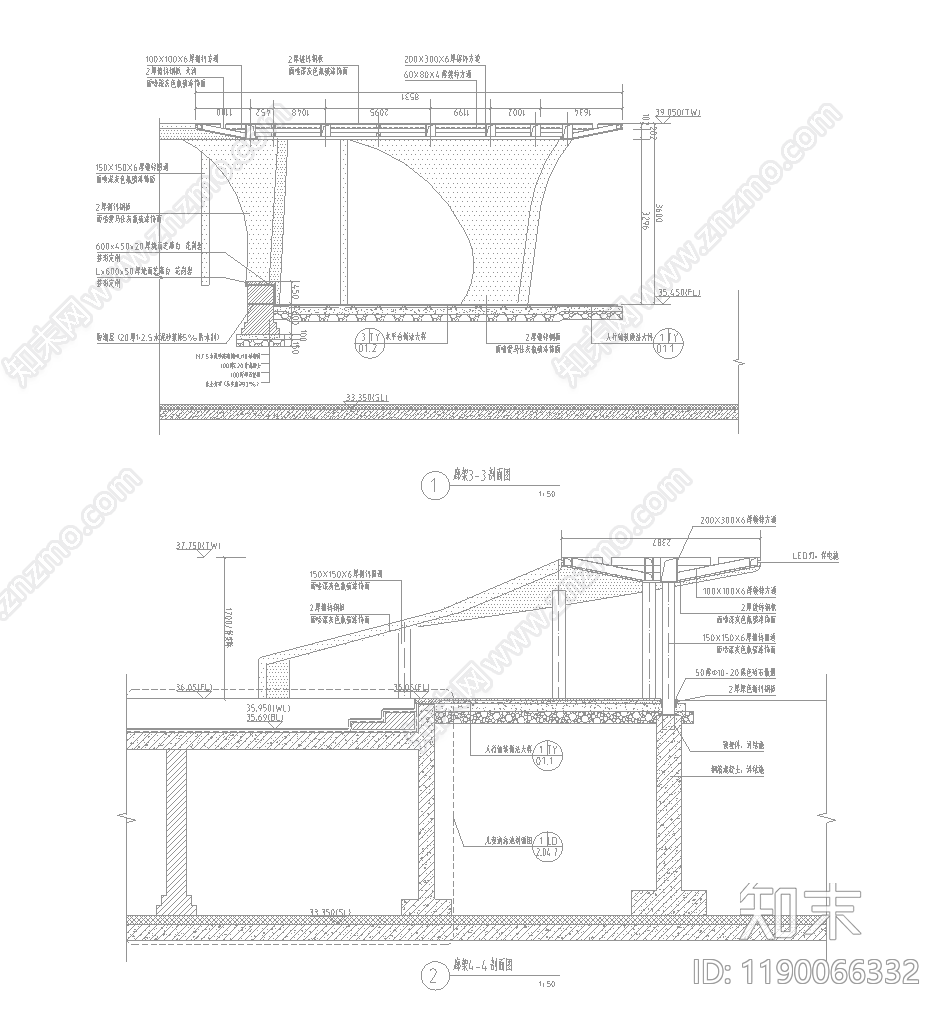 现代廊架cad施工图下载【ID:1190066332】