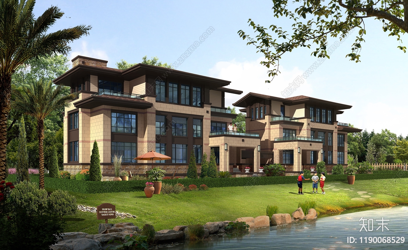 美式现代别墅建筑施工图下载【ID:1190068529】