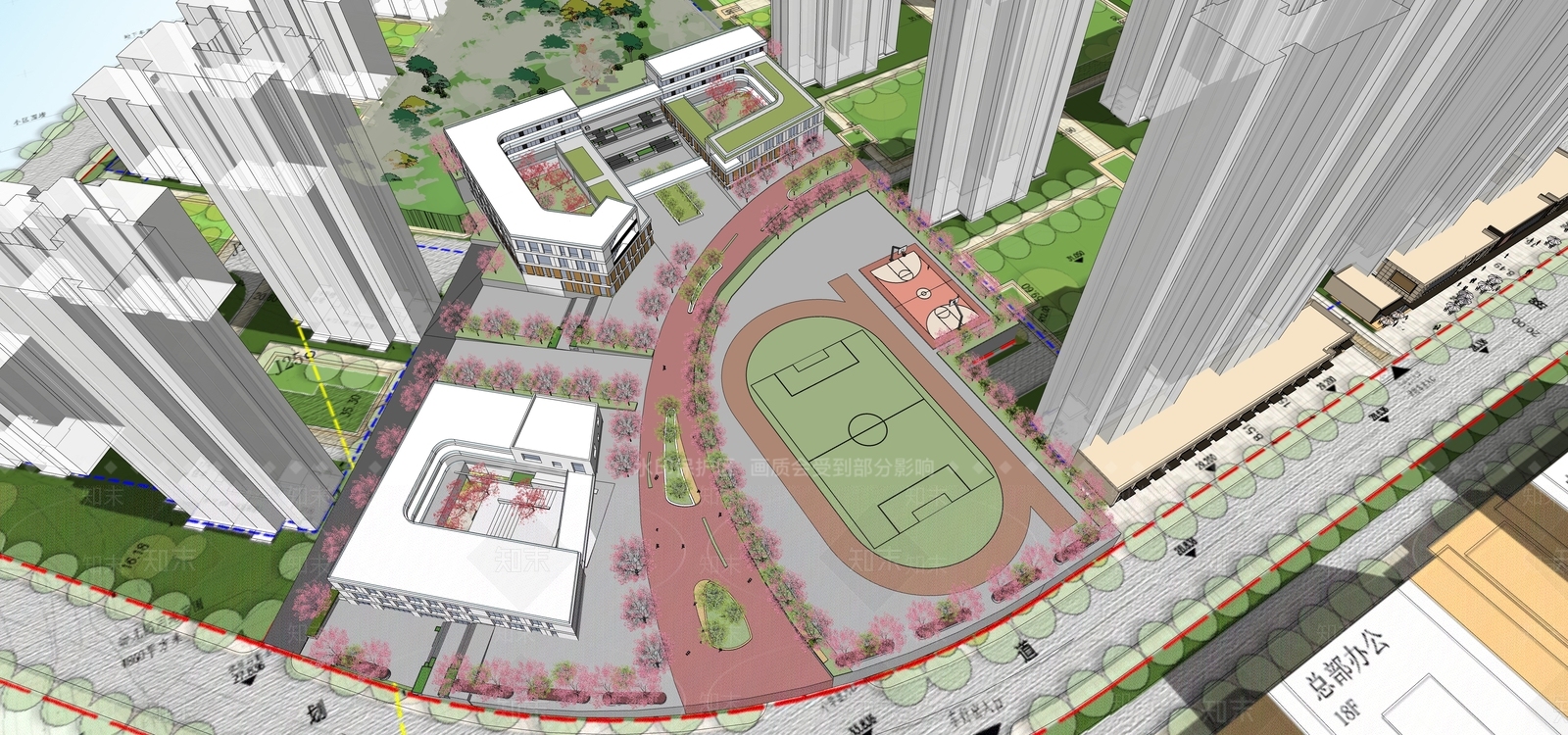 现代极简学校建筑SU模型下载【ID:1190078680】