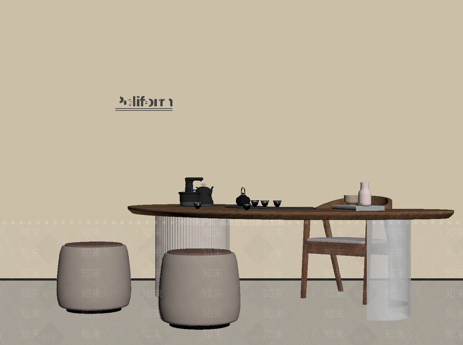 新中式茶桌椅SU模型下载【ID:1190091491】