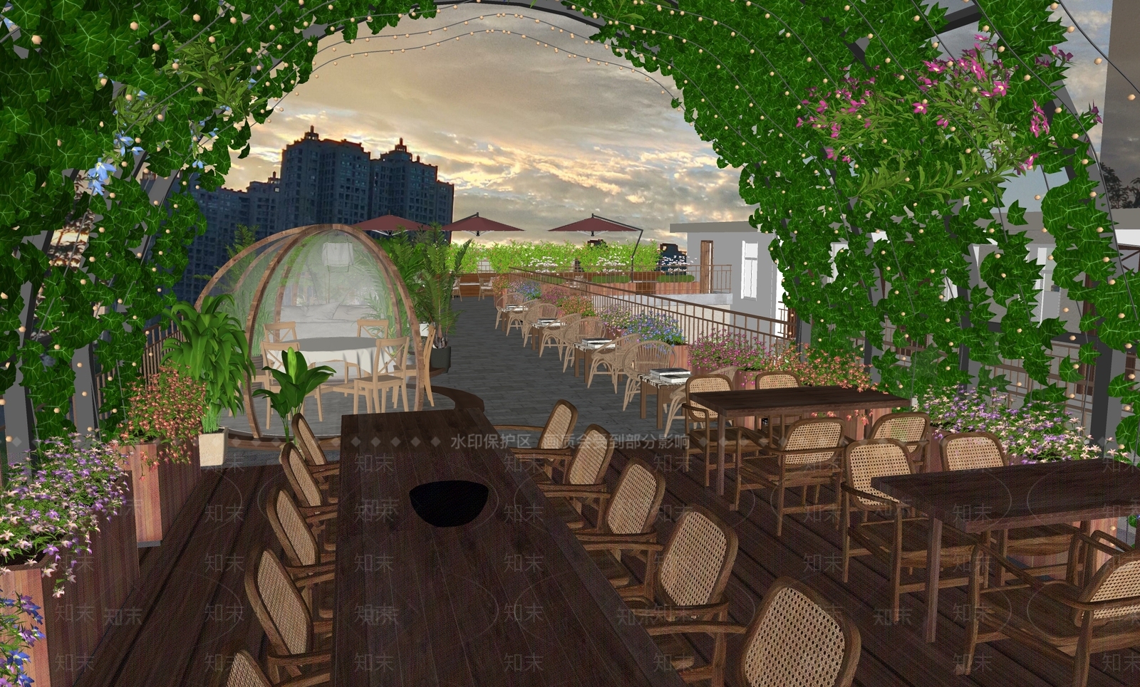 现代屋顶花园SU模型下载【ID:1190100289】