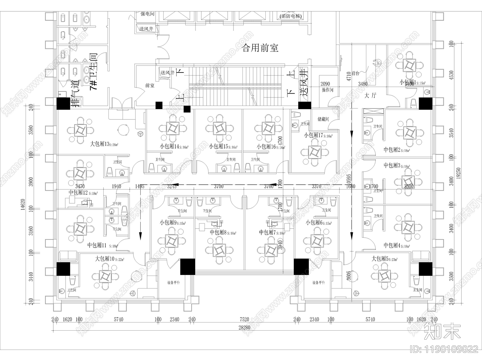 20套棋牌室麻将馆CAD施工图cad施工图下载【ID:1190109022】