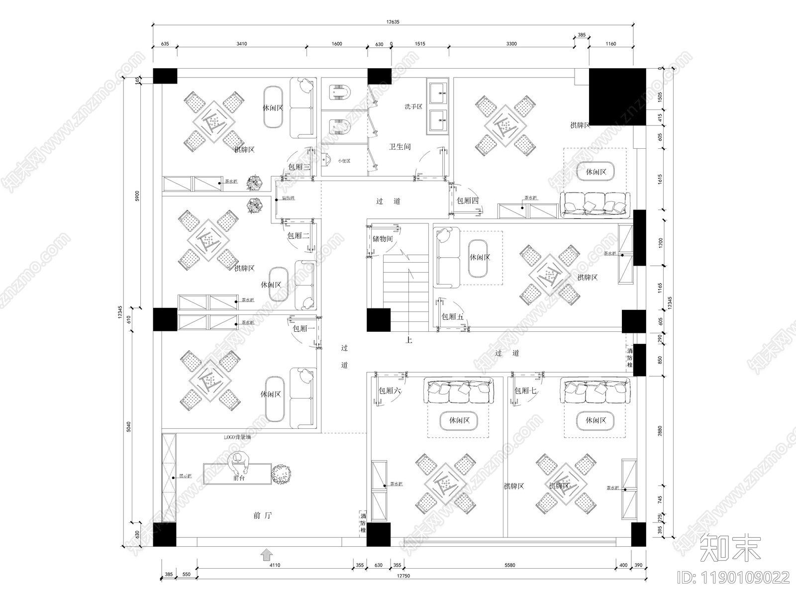 20套棋牌室麻将馆CAD施工图cad施工图下载【ID:1190109022】