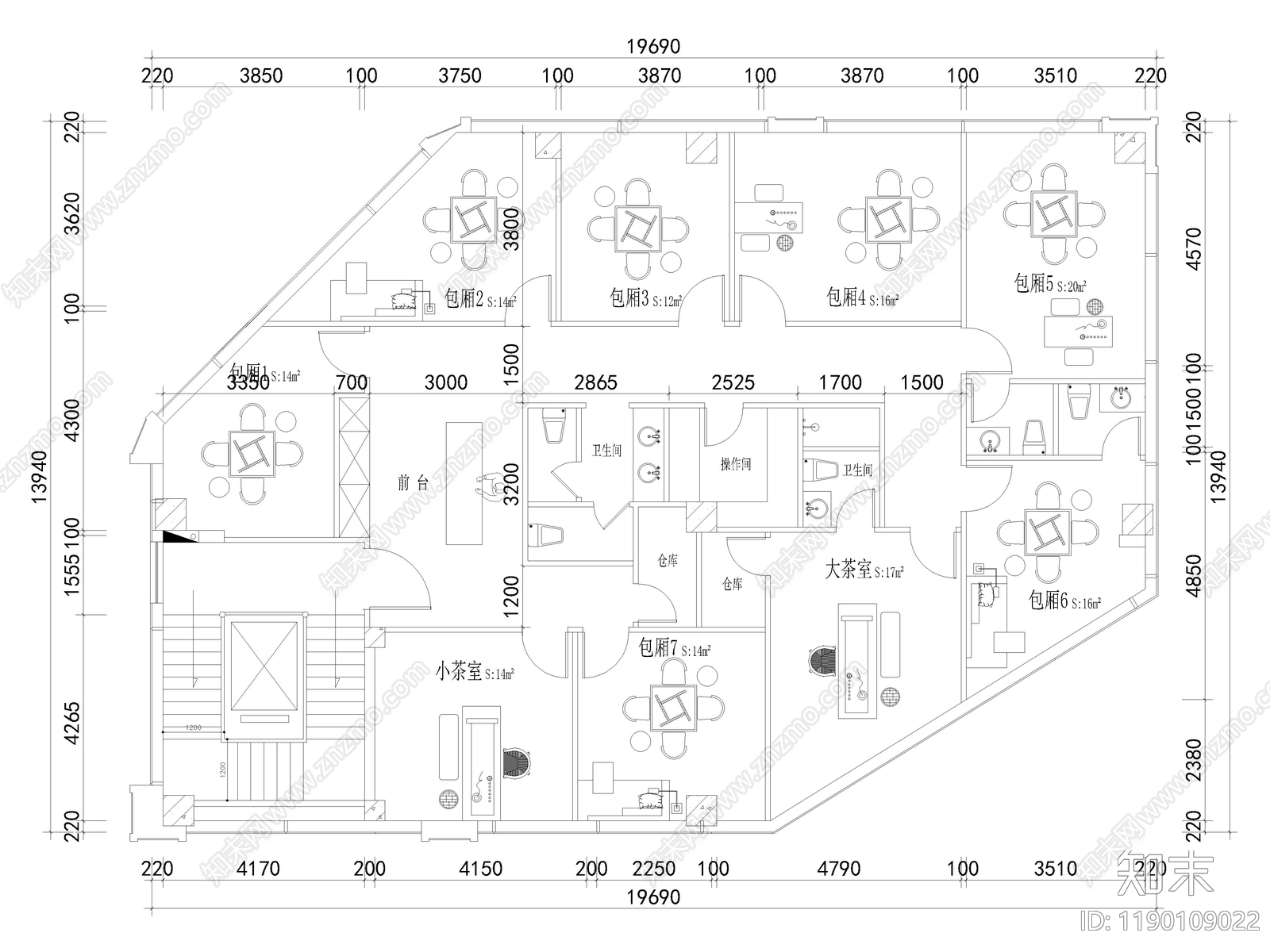 20套棋牌室麻将馆CAD施工图cad施工图下载【ID:1190109022】