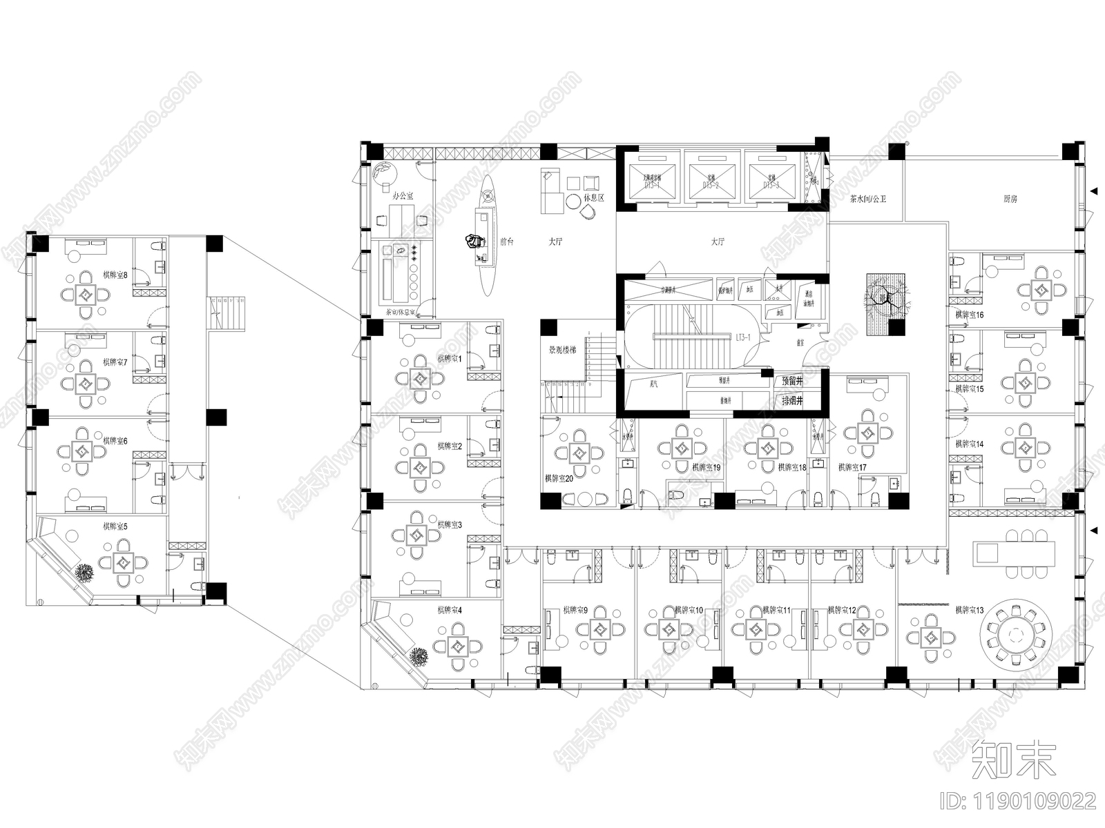 20套棋牌室麻将馆CAD施工图cad施工图下载【ID:1190109022】