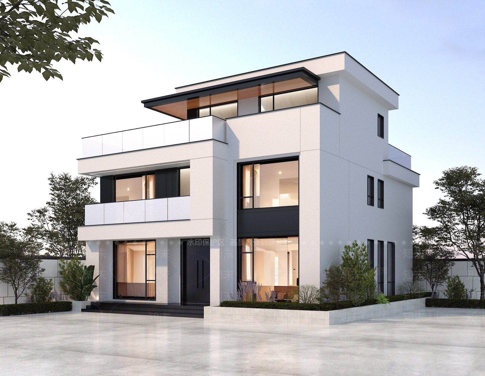 现代别墅外观3D模型下载【ID:1190110373】