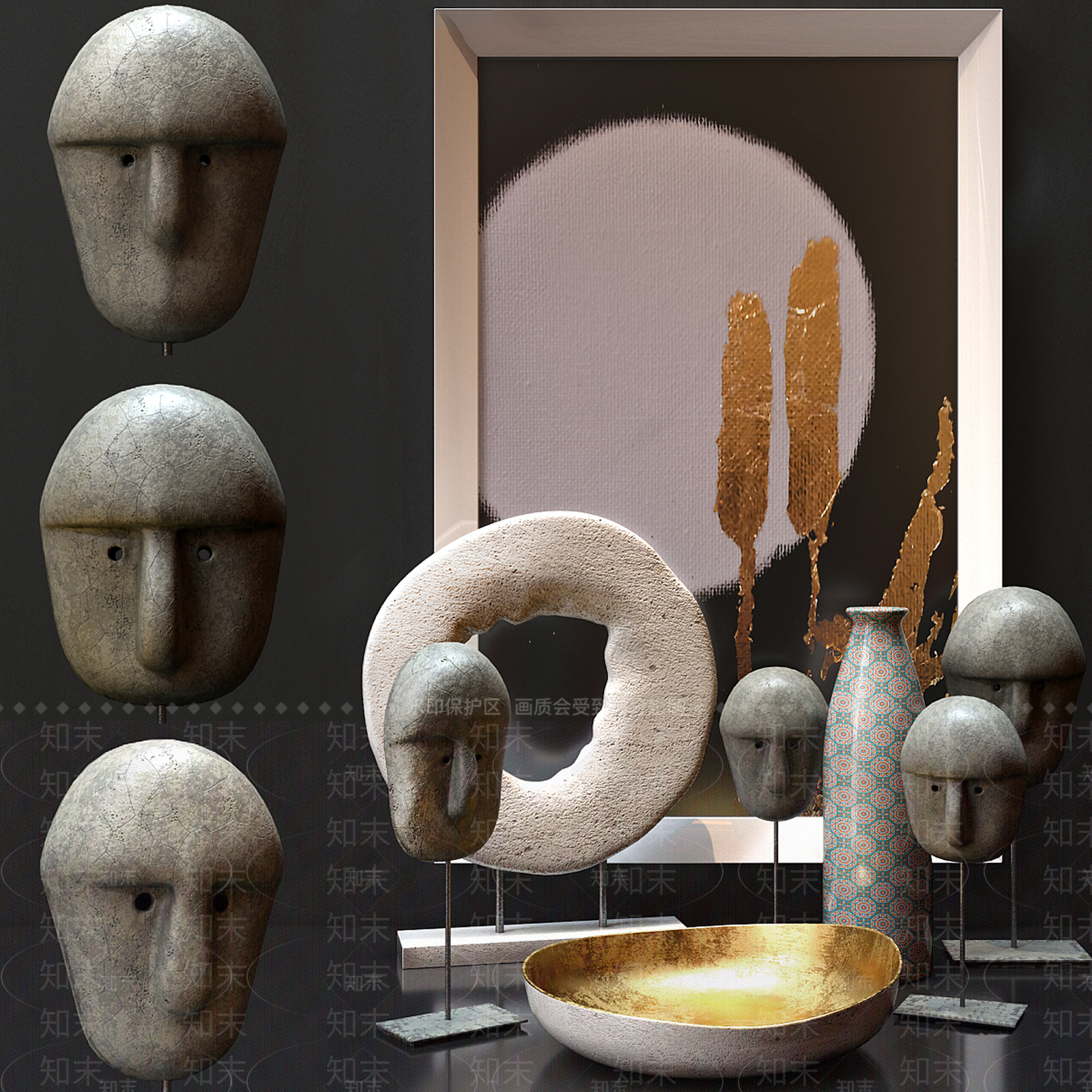 新中式日式摆件组合3D模型下载【ID:1190120835】