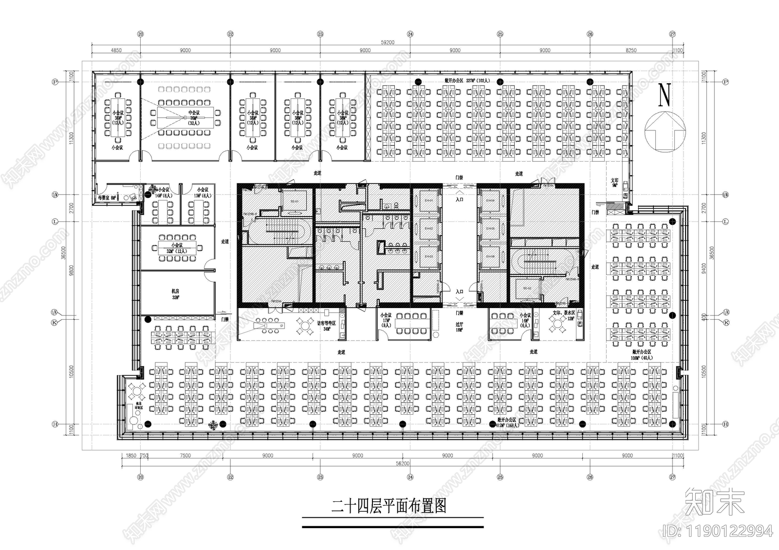 现代开放办公室cad施工图下载【ID:1190122994】