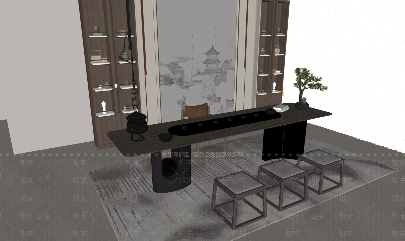 新中式茶室SU模型下载【ID:1190122187】
