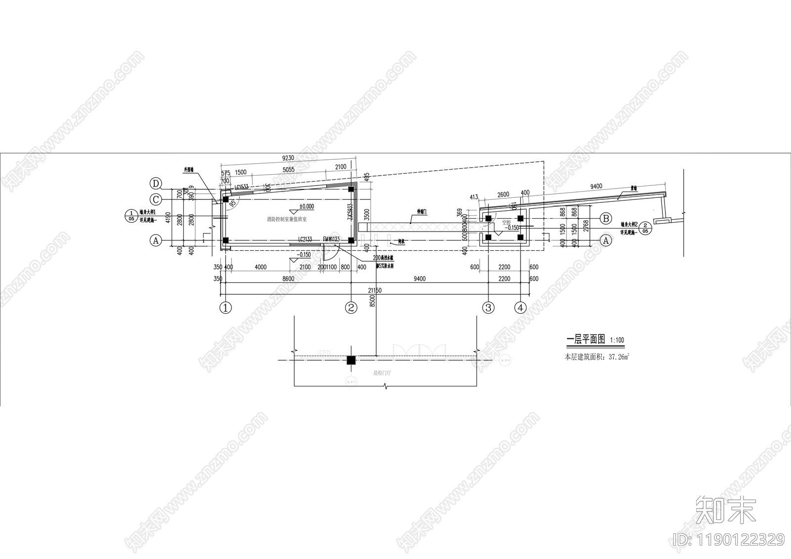 现代门卫室建筑cad施工图下载【ID:1190122329】