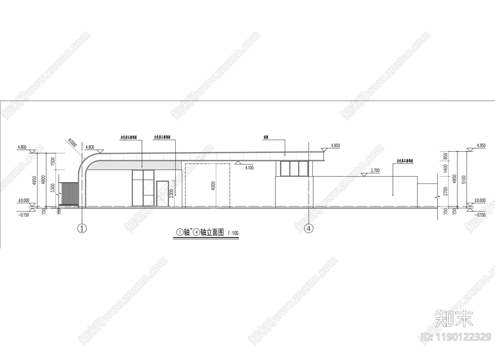 现代门卫室建筑cad施工图下载【ID:1190122329】