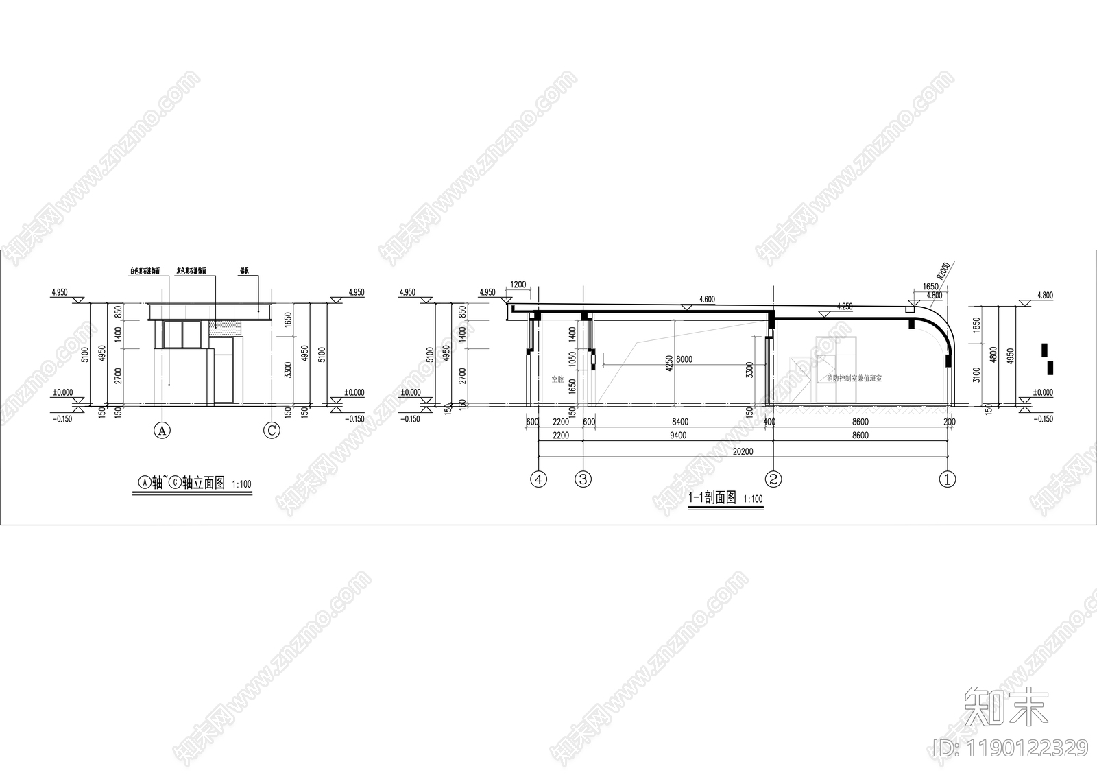 现代门卫室建筑cad施工图下载【ID:1190122329】