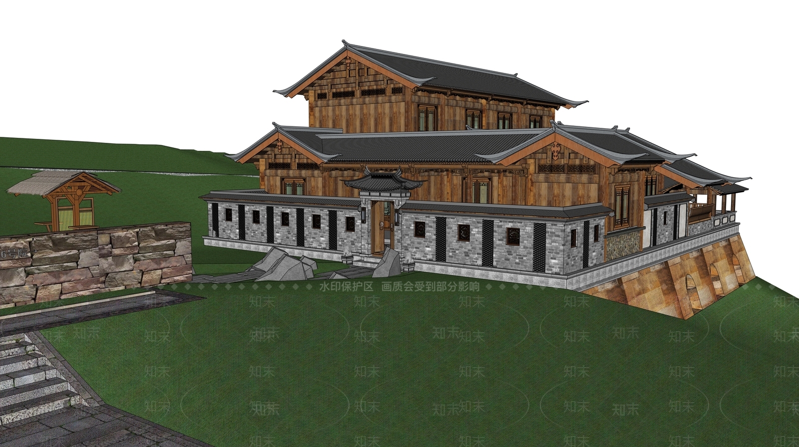 新中式中式四合院SU模型下载【ID:1190124121】