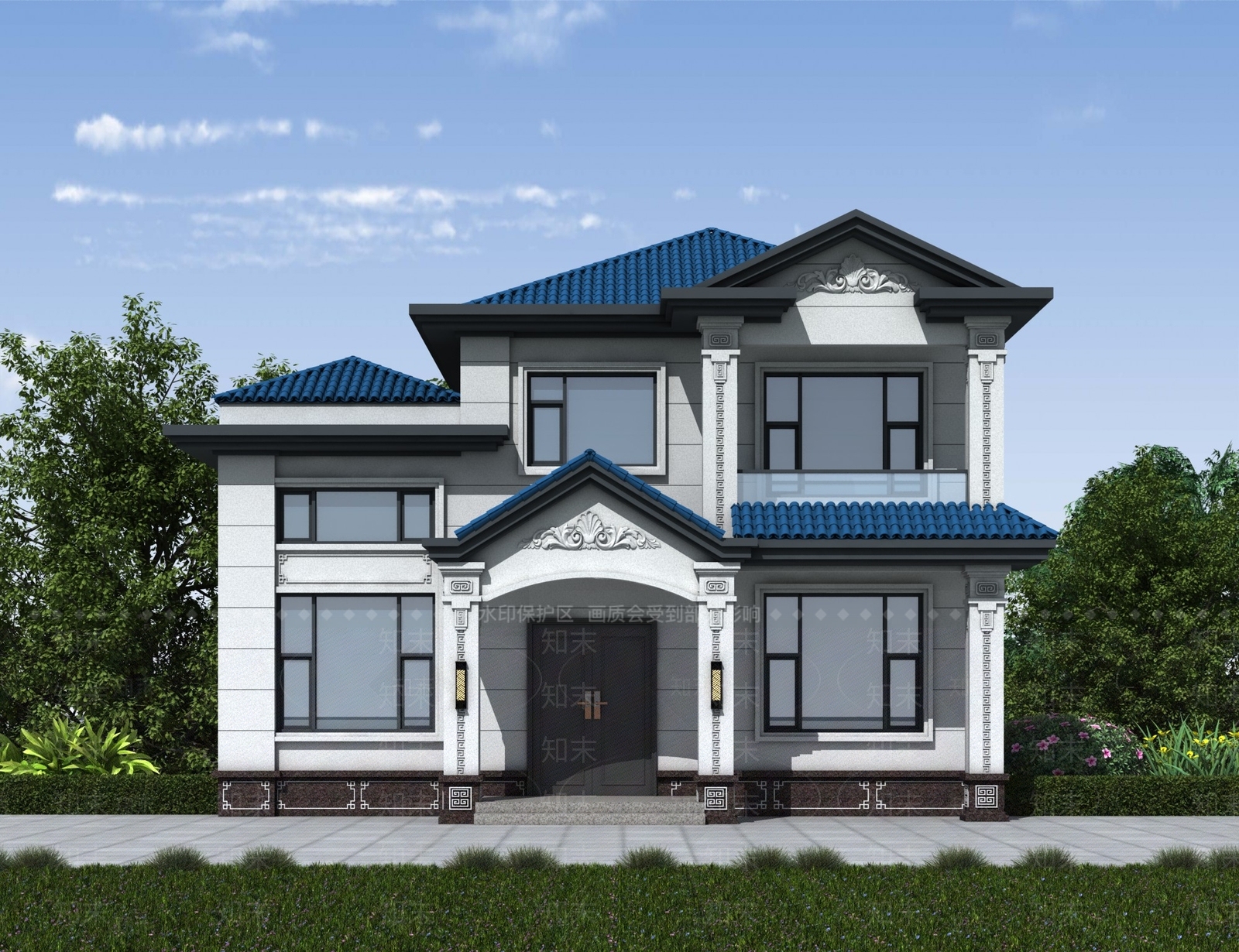 新中式别墅外观3D模型下载【ID:1190130934】