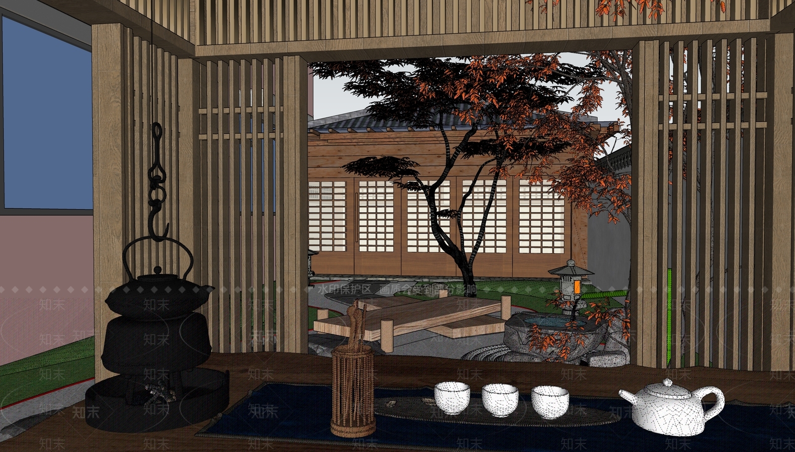 日式别墅庭院SU模型下载【ID:1190135233】
