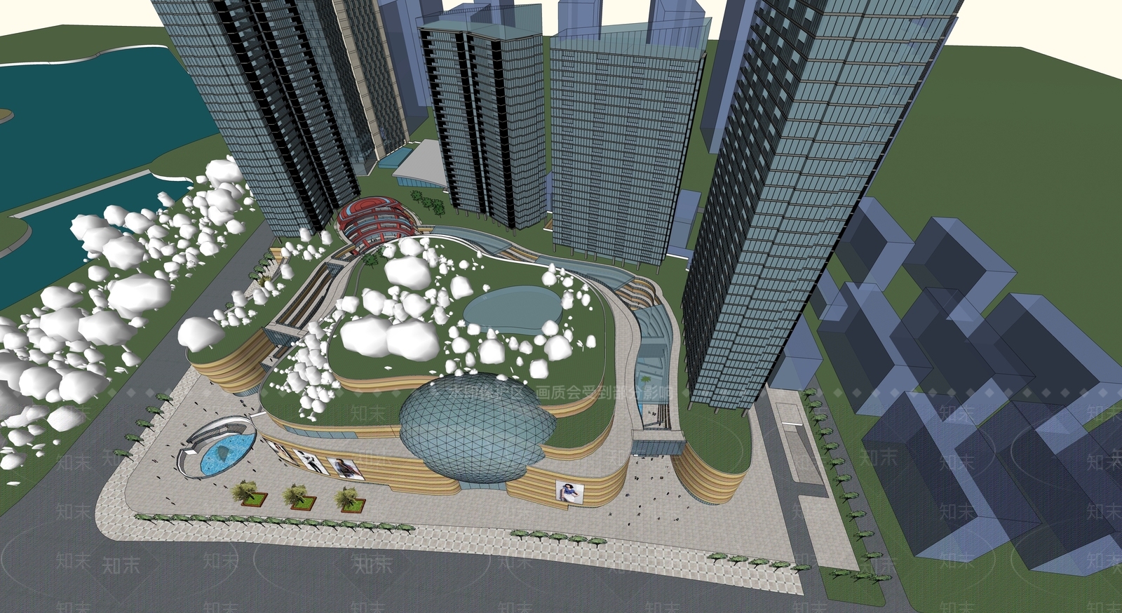 现代极简商场建筑SU模型下载【ID:1190136069】