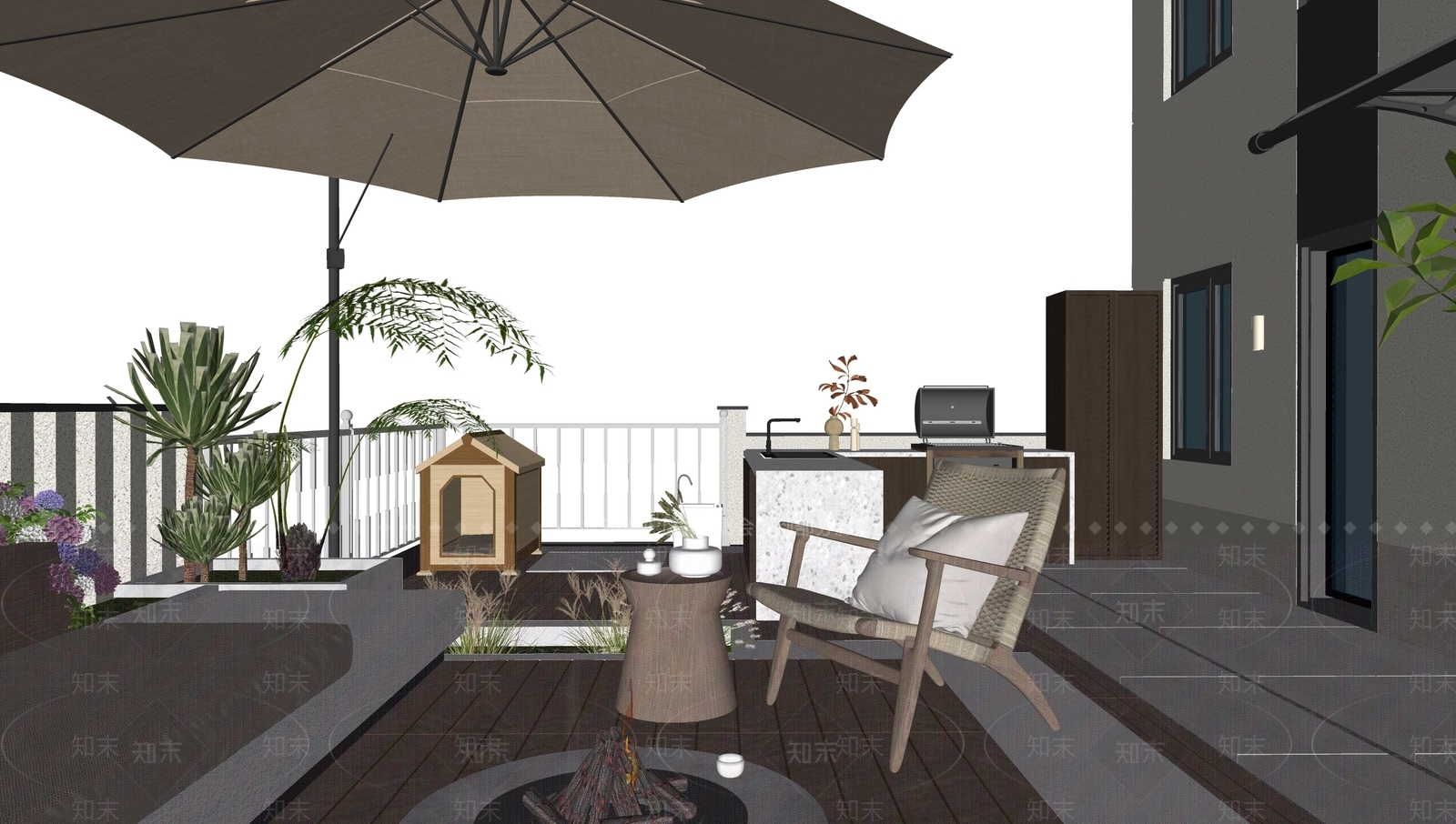 现代屋顶花园SU模型下载【ID:1190137761】