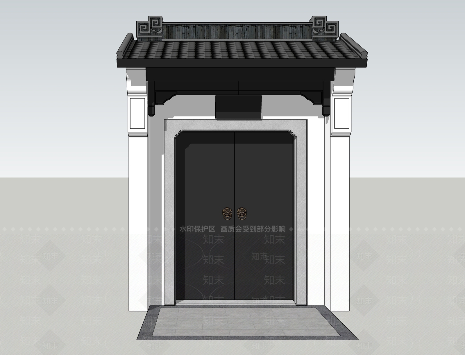 中式入口大门SU模型下载【ID:1190146643】