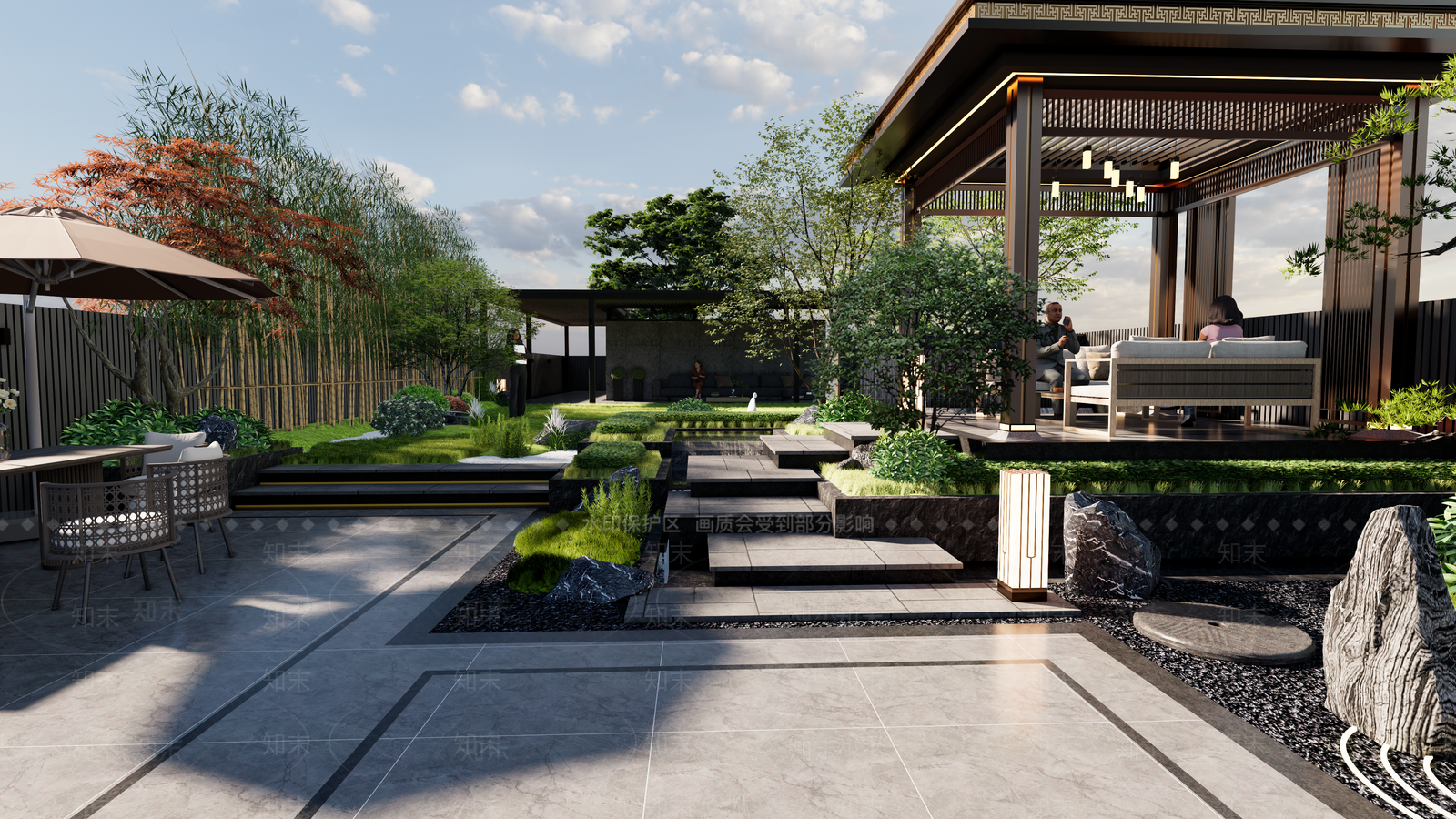 新中式屋顶花园SU模型下载【ID:1190148696】
