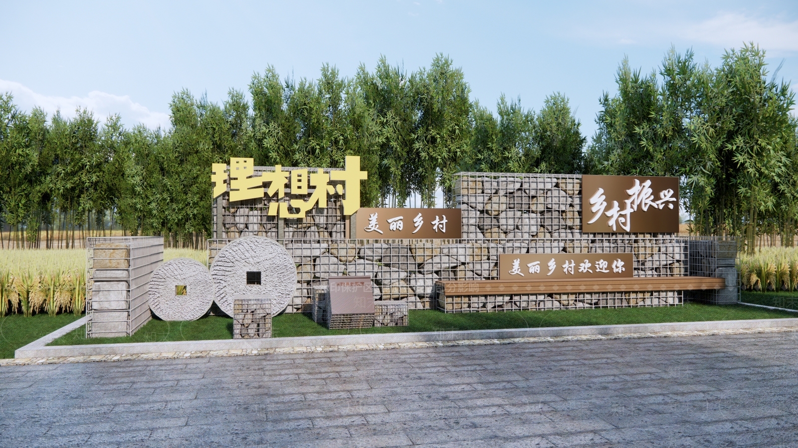 中式乡村入口文化景墙3D模型下载【ID:1190151398】
