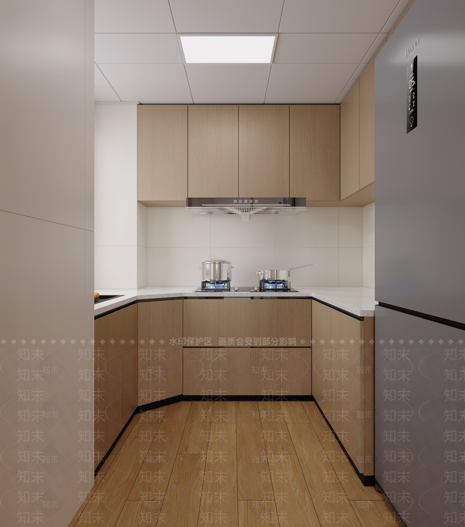 原木北欧封闭式厨房3D模型下载【ID:1190154045】