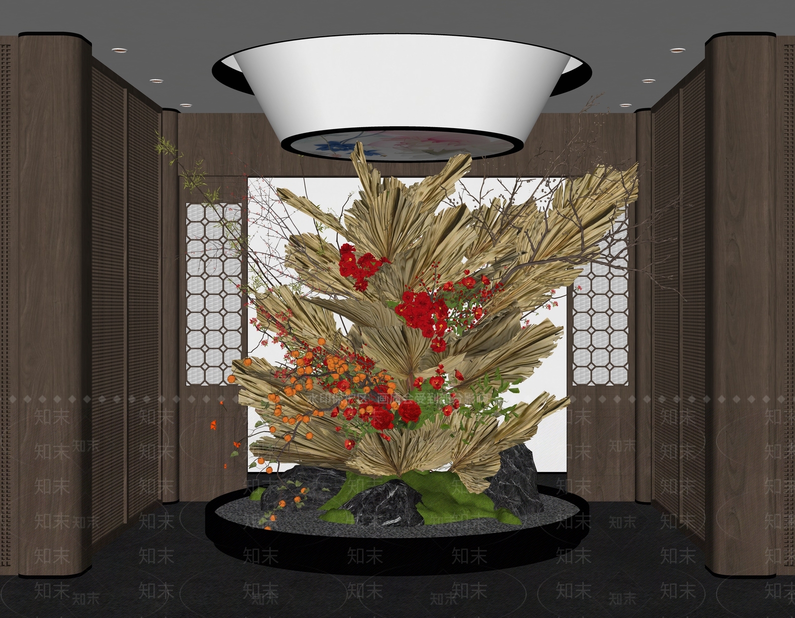 新中式酒店大堂SU模型下载【ID:1190160637】