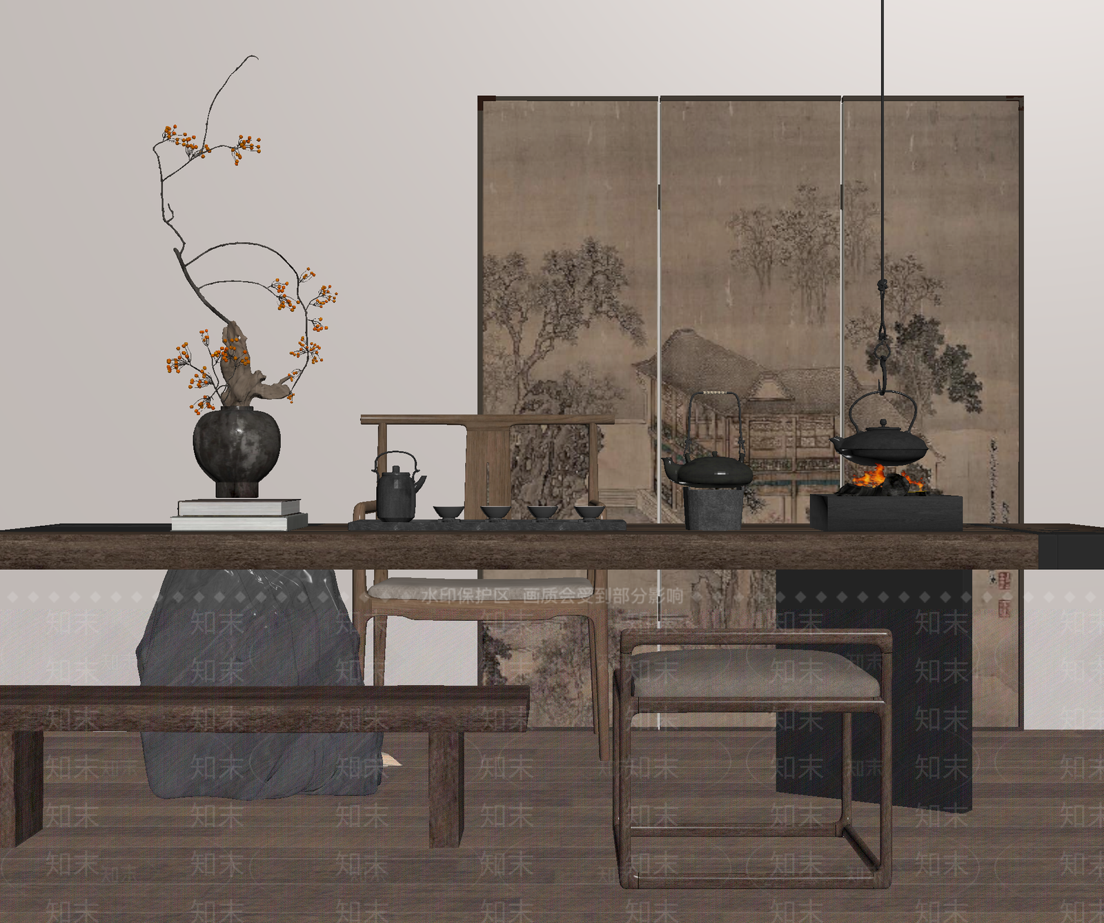 侘寂条案SU模型下载【ID:1190166378】