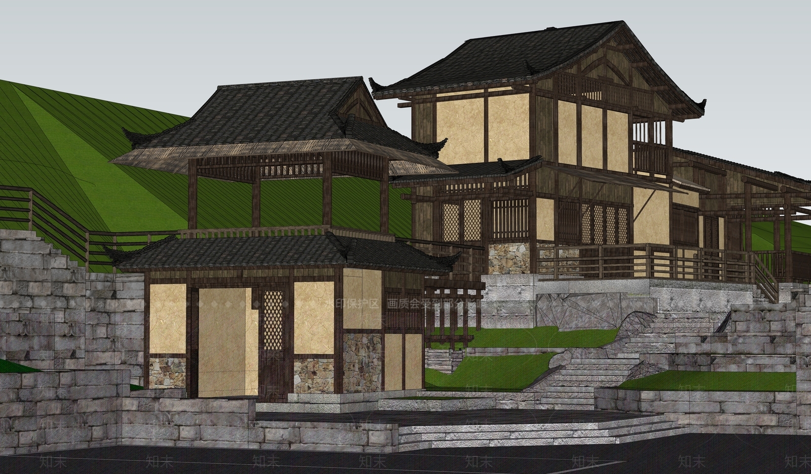 中式乡村民房SU模型下载【ID:1190168596】
