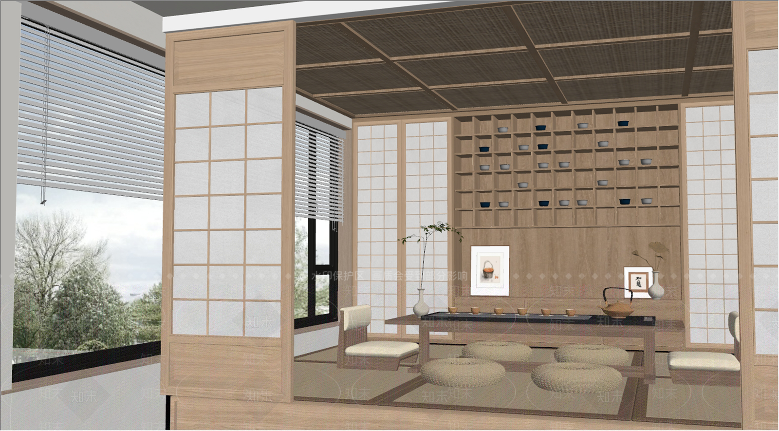 日式轻奢茶室SU模型下载【ID:1190169482】