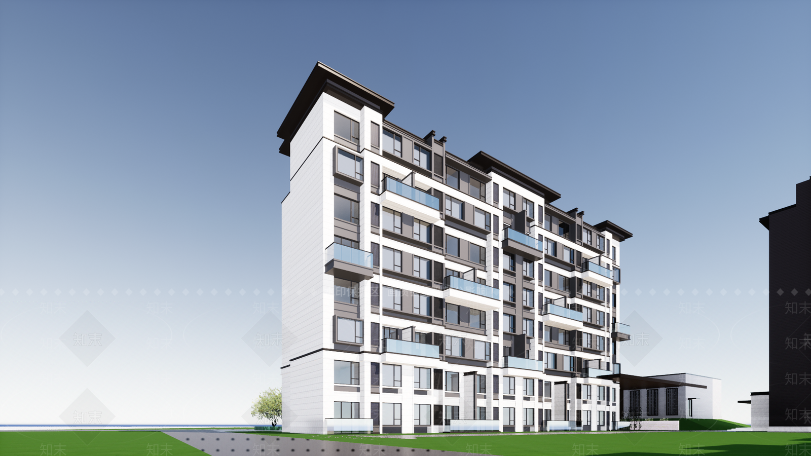 新中式高层住宅SU模型下载【ID:1190171879】