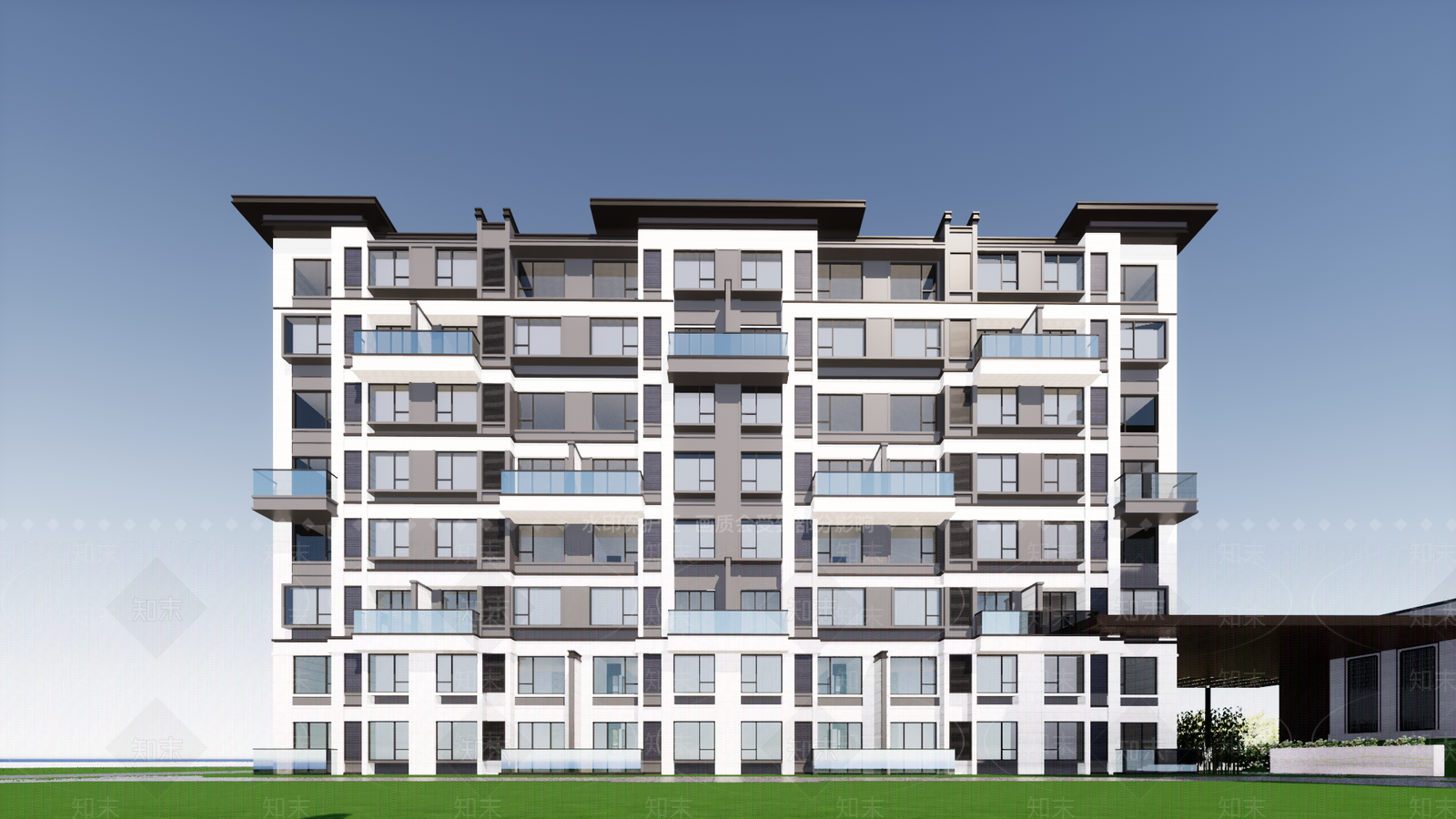 新中式高层住宅SU模型下载【ID:1190171879】