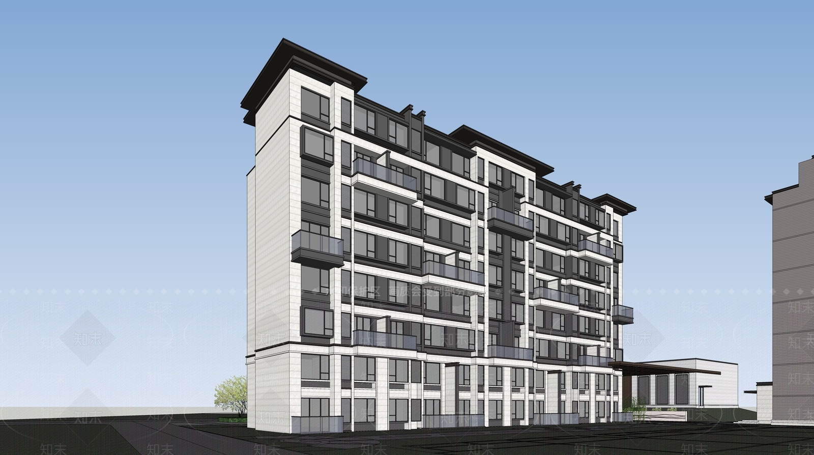 新中式高层住宅SU模型下载【ID:1190171879】