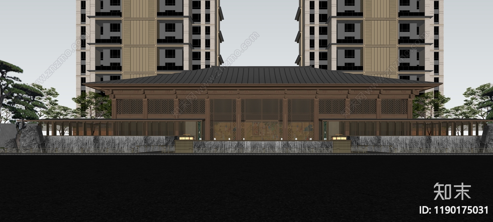 现代新中式售楼处建筑SU模型下载【ID:1190175031】