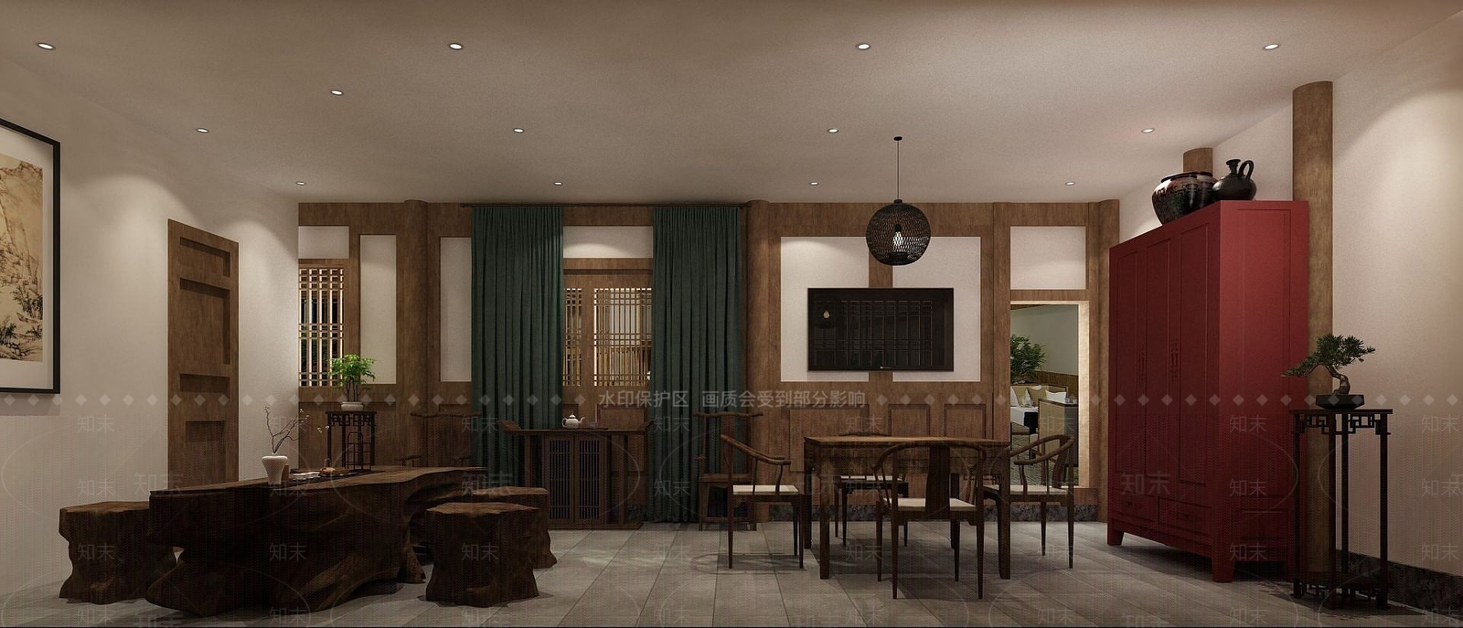 中式棋牌室休闲室3D模型下载【ID:1190177504】