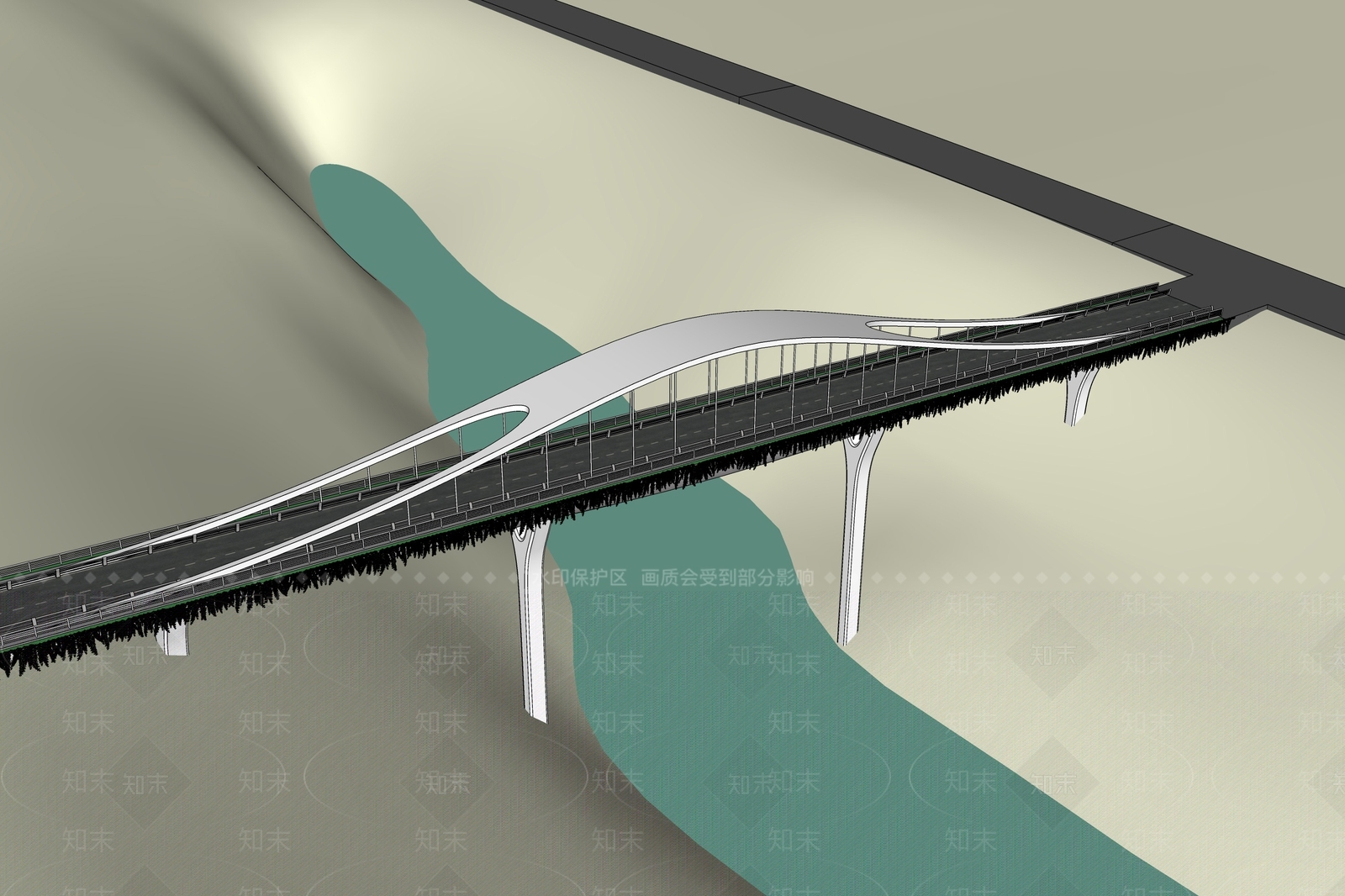 现代景观桥SU模型下载【ID:1190179407】