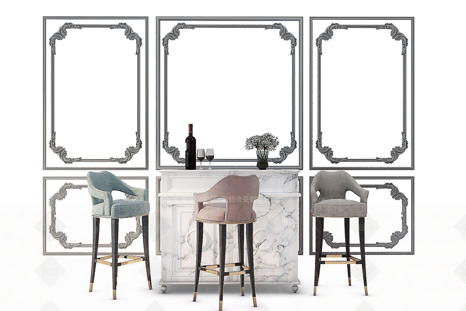 北欧吧台吧台椅3D模型下载【ID:1190180352】