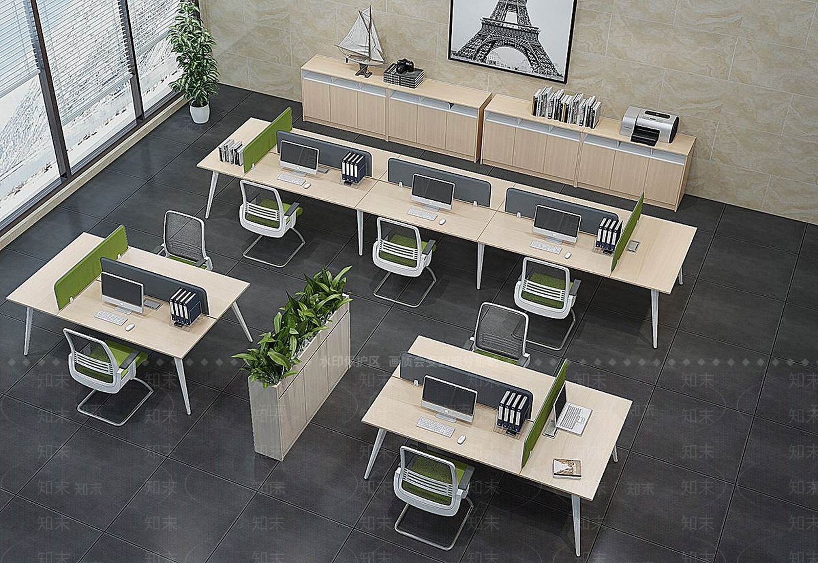 现代办公桌椅工位3D模型下载【ID:1190180412】