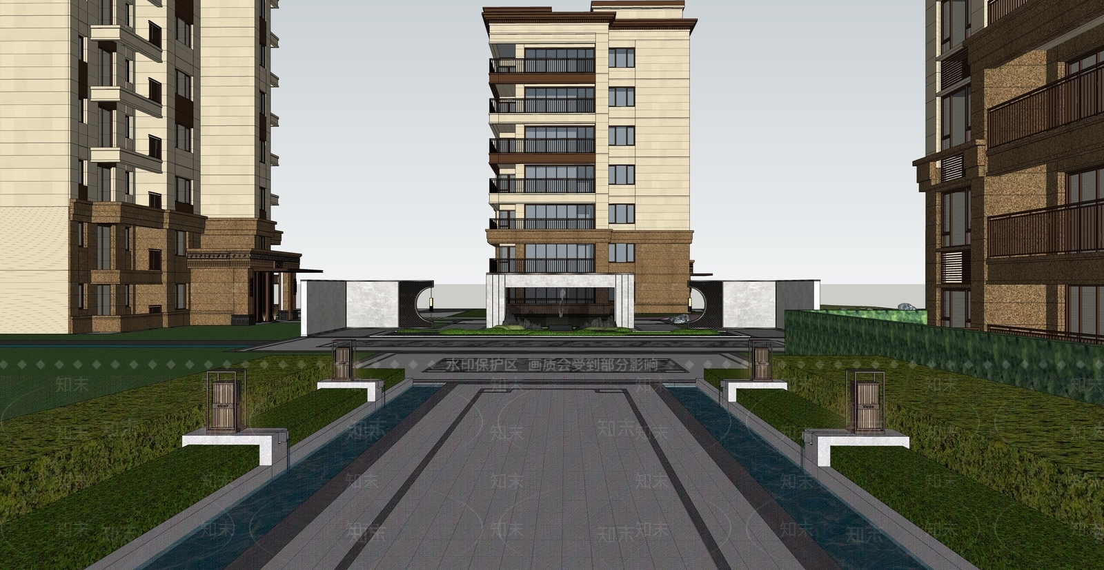 新中式小区景观SU模型下载【ID:1190186601】