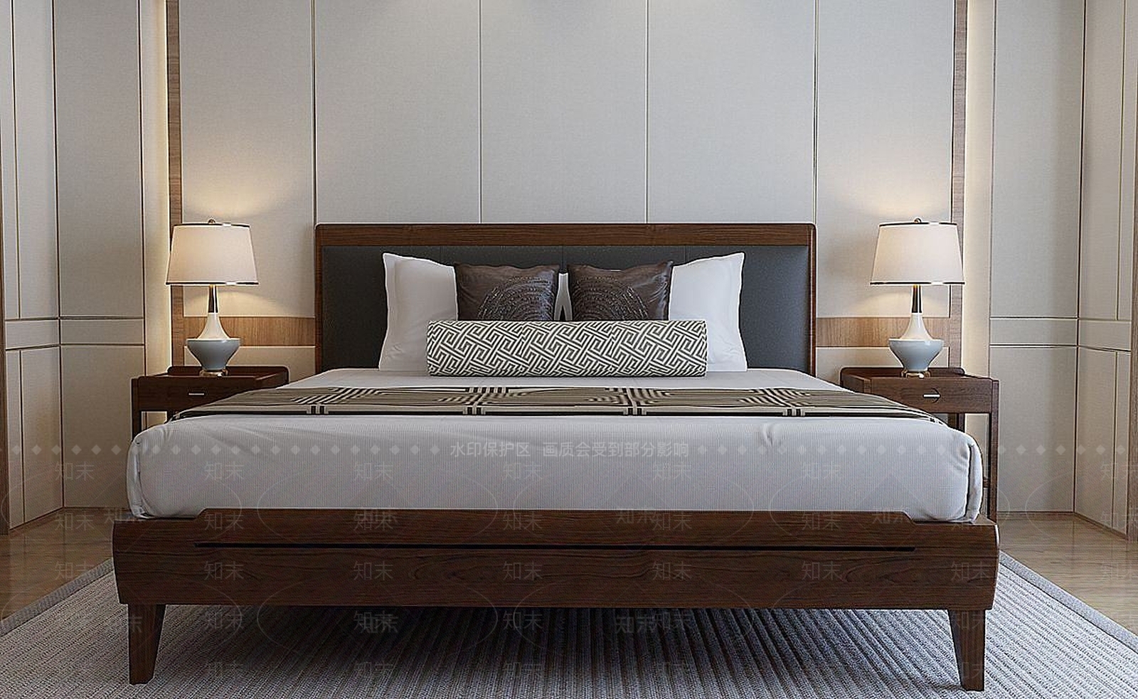 新中式双人床台灯3D模型下载【ID:1190187779】